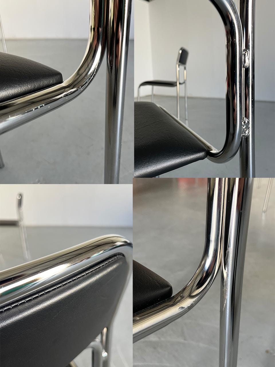 Vintage Stuhl Bauhaus Chromrohr schwarz Kunstleder stapelbar italienisch