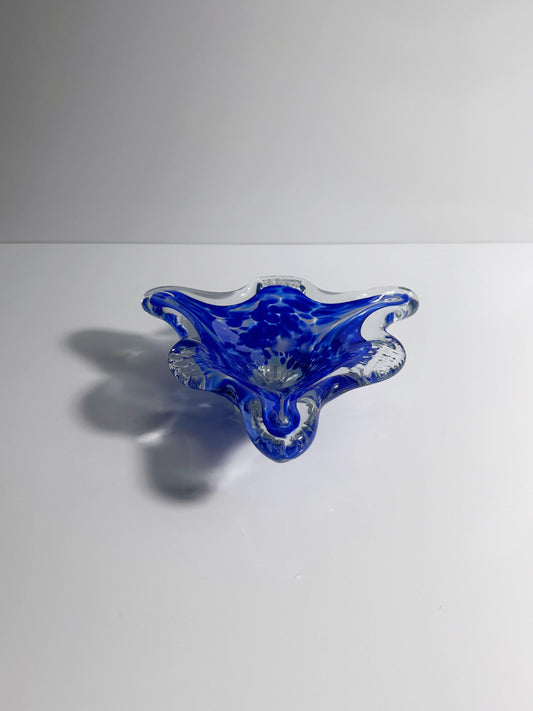 Vintage Aschenbecher Murano Glas Ultramarin Blau Dreieck 70er