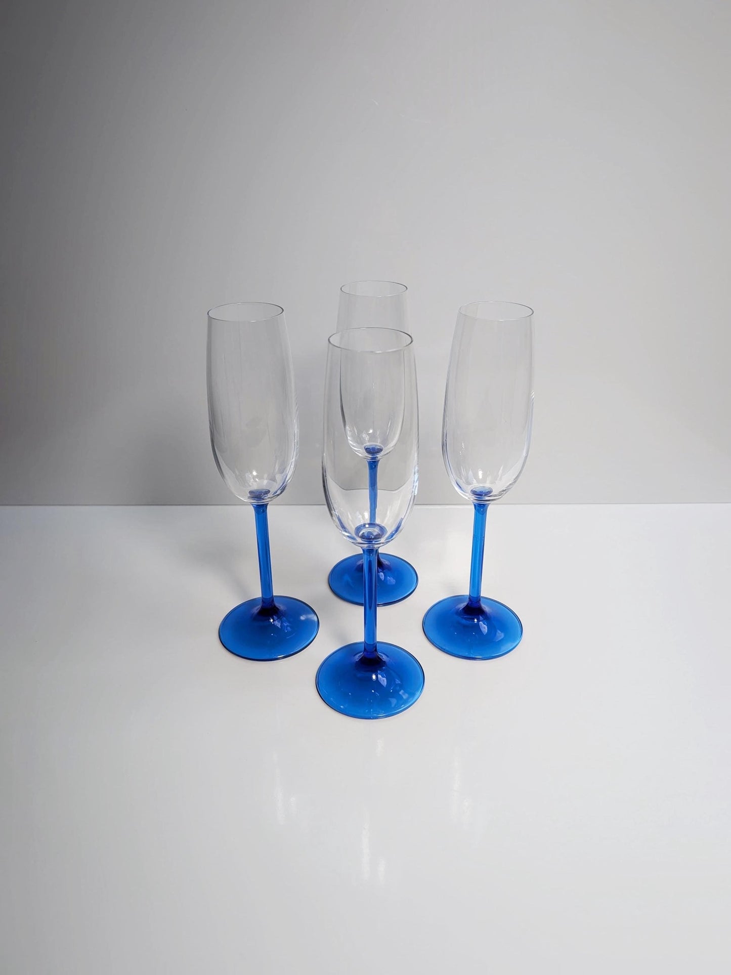 Vintage Champagne Glass Crystal by Luminarc Blue 80s Set of 4
