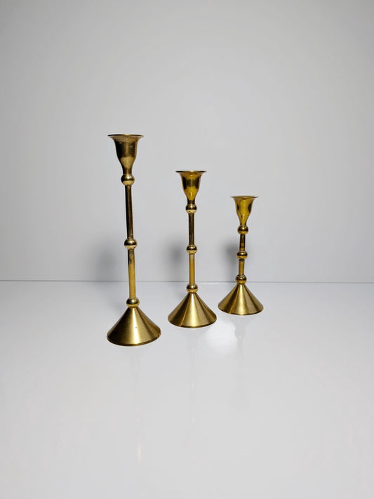 Vintage Candle Holder Brass Mid Century Gold Set of 3