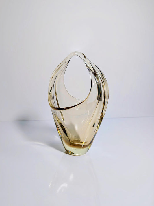 Vintage Korbschale Citrin Glas von Miroslav Klinger für ZBS 60er
