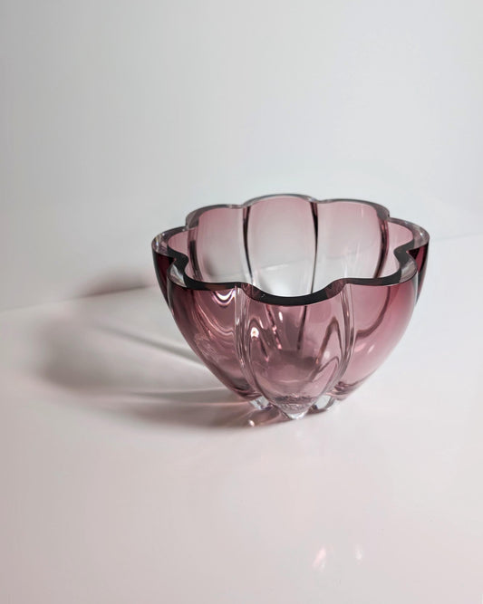 Vintage Bowl Crystal Glass Seguso Technique Cranberry Red 1980 Flower Shape