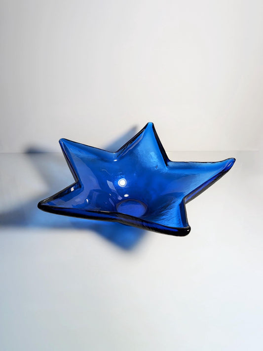 Bol Vintage Étoile en Verre Bleu Cobalt Années 1980 1990