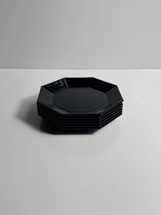 Vintage Dessert Plates Octime Glass by Arcoroc Black Art Deco Set of 6