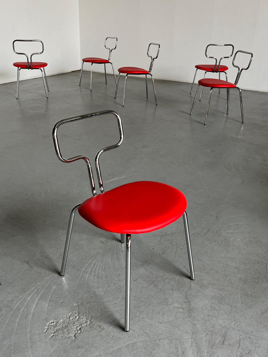 Vintage dining chair Bauhaus design chrome steel and imitation leather