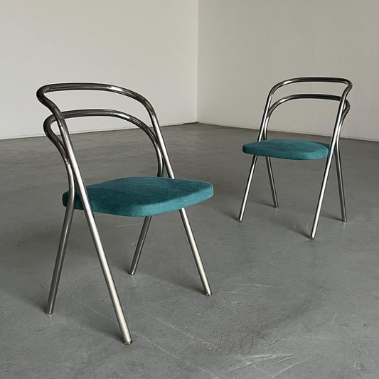 Vintage Santina Essstuhl von Carlo Santi für Zanotta Türkis Chrom 1970er Set von 2