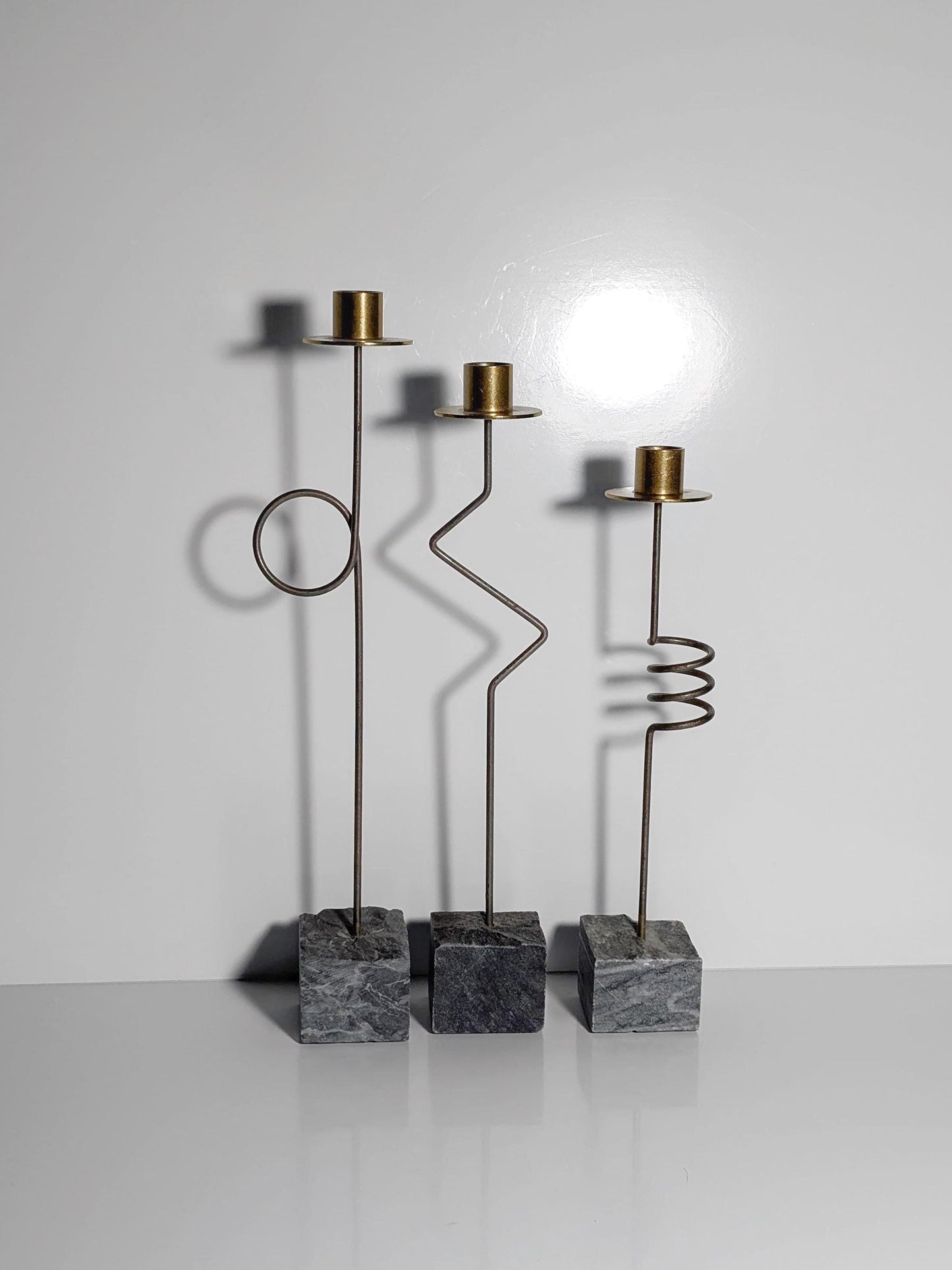 Bougeoir vintage en pierre et laiton par Ehlén Johansson pour Ikea, lot de 3