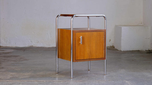 Vintage Nachttisch Bauhaus Holz Stahlrohr Chrom