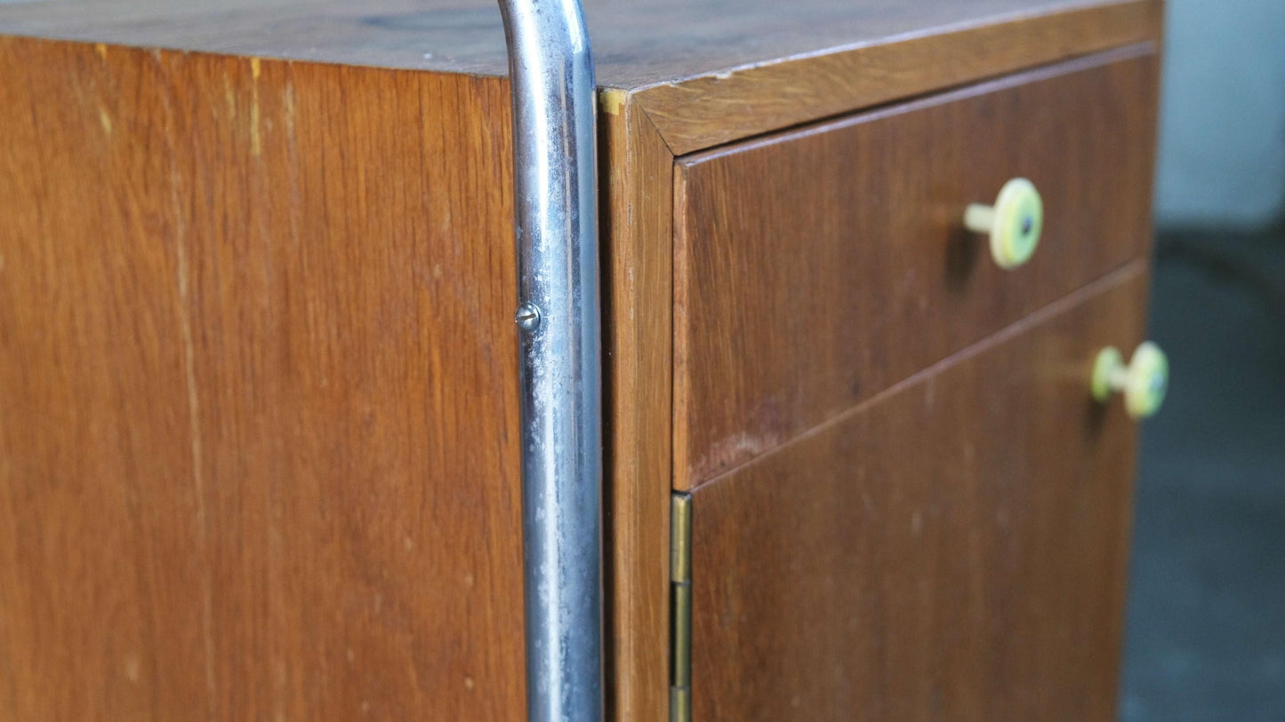 Table de chevet vintage Bauhaus en bois chromé par Kusch+Co