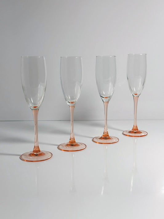 Vintage Sektglas Luminarc Rosa Art Deco von 80er Set von 4