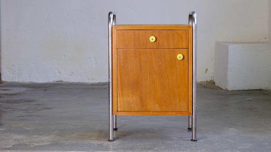 Vintage Nachttisch Bauhaus Holz Chrom von Kusch+Co