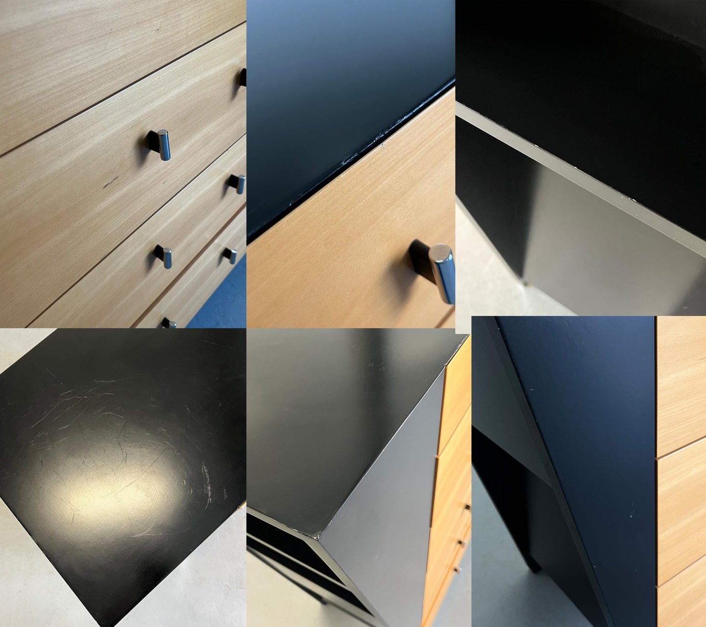 Vintage chest of drawers by Schönbuch black wood, chrome Postmodern Memphis Design