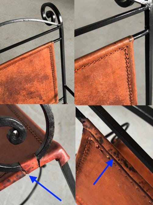 Vintage Sessel Schmiedeeisen Leder Neoklassisch 1980er