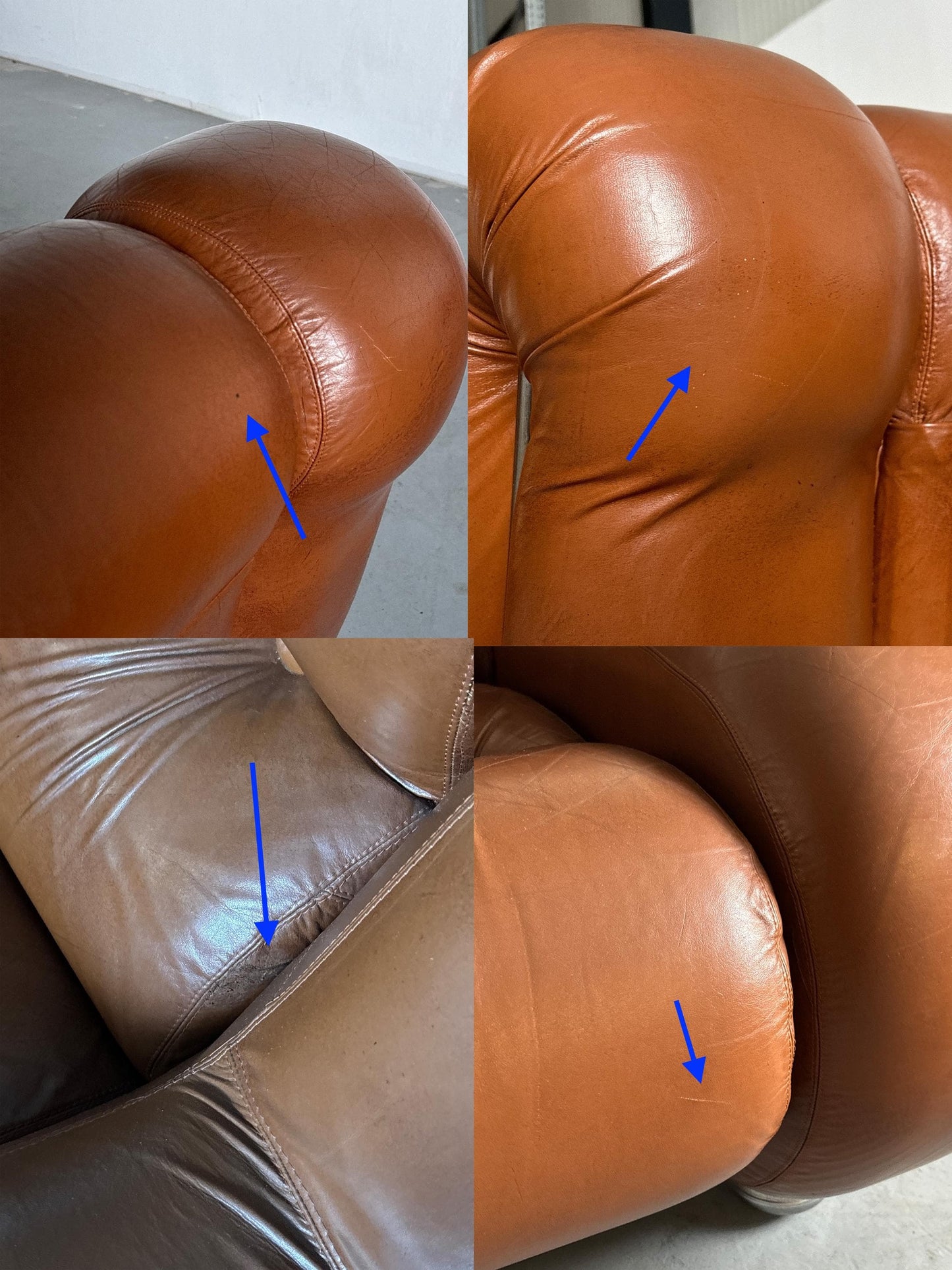 Vintage Wohnzimmer-Set im Stil von Mimo Padova, Cognac Leder und Chrom, 1970er Italien