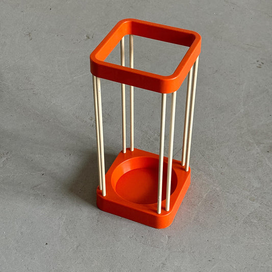 Vintage Regenschirmständer Space Age Orange Weiß 1970er