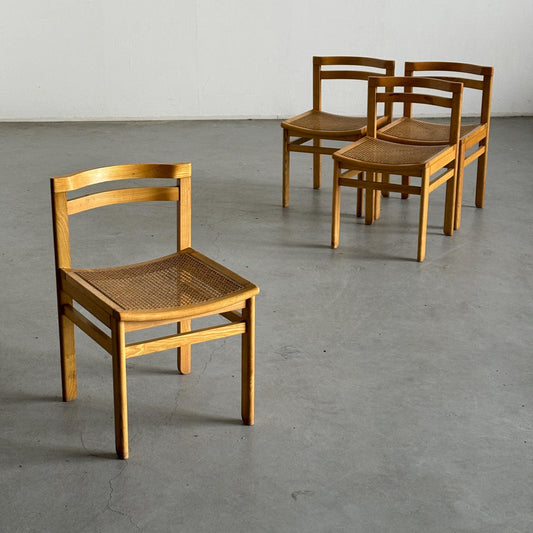 Vintage Dining Chair Constructivist Mid-Century Modern Beechwood and Cane Set of 4