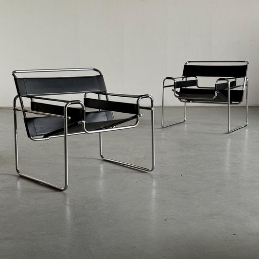 Vintage 'Wassily' Armchair by Marcel Breuer Bauhaus Design Set of 2 Replica