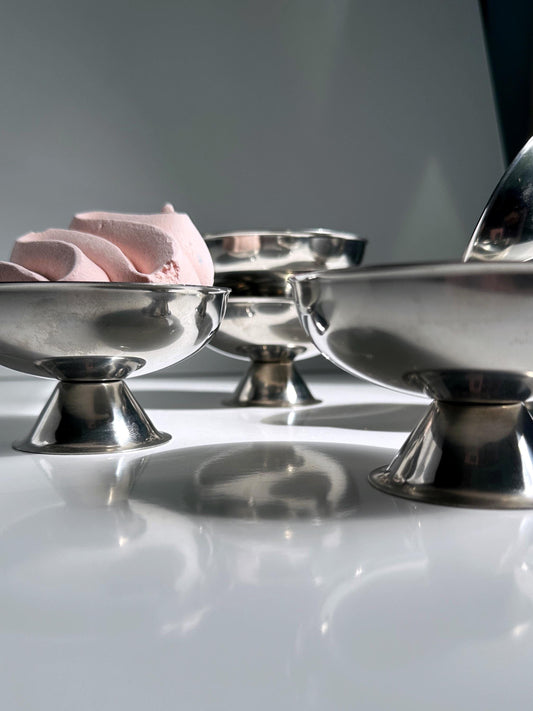 6x Italian dessert bowl round flat inox metal 80s gelato cup