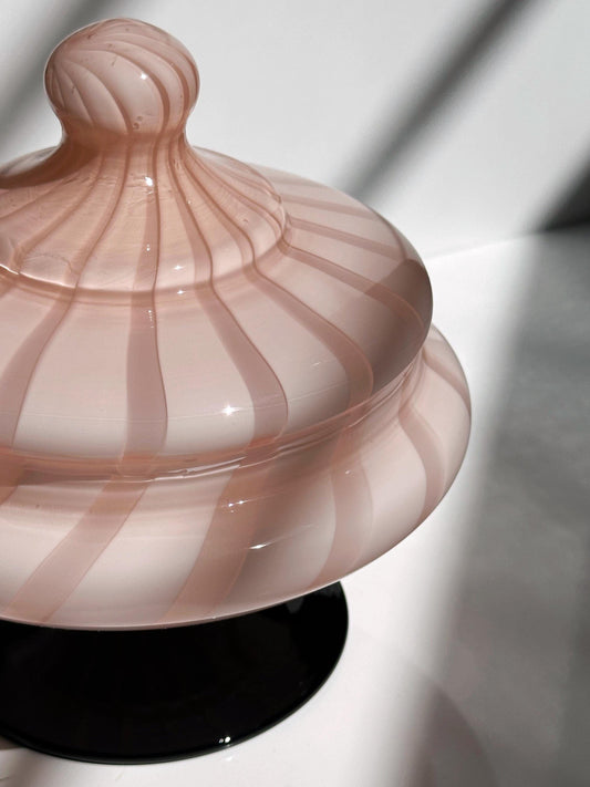 Vintage Murano Glass Bonbonniere Pink Swirl 1950s