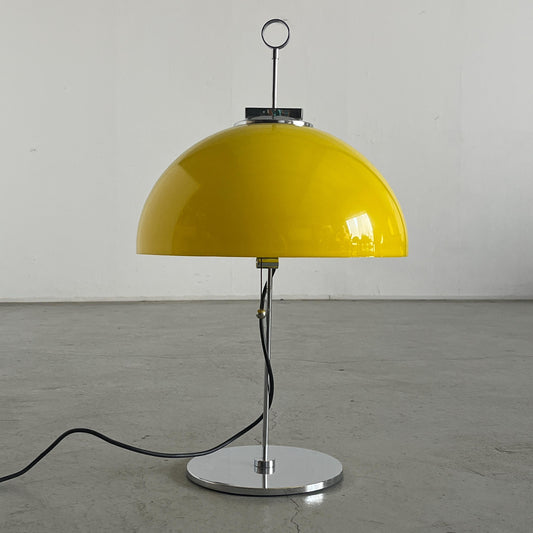 Lampe de bureau vintage Space Age en plastique jaune et acier chromé, Italie, années 1980