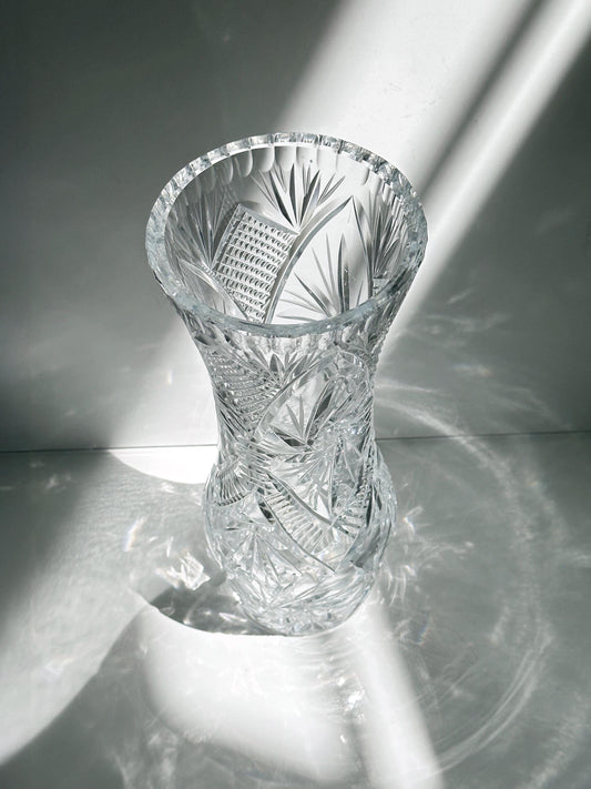 Vintage Kristall Glas Vase Mid Century 1960er 1970er Bleikristall