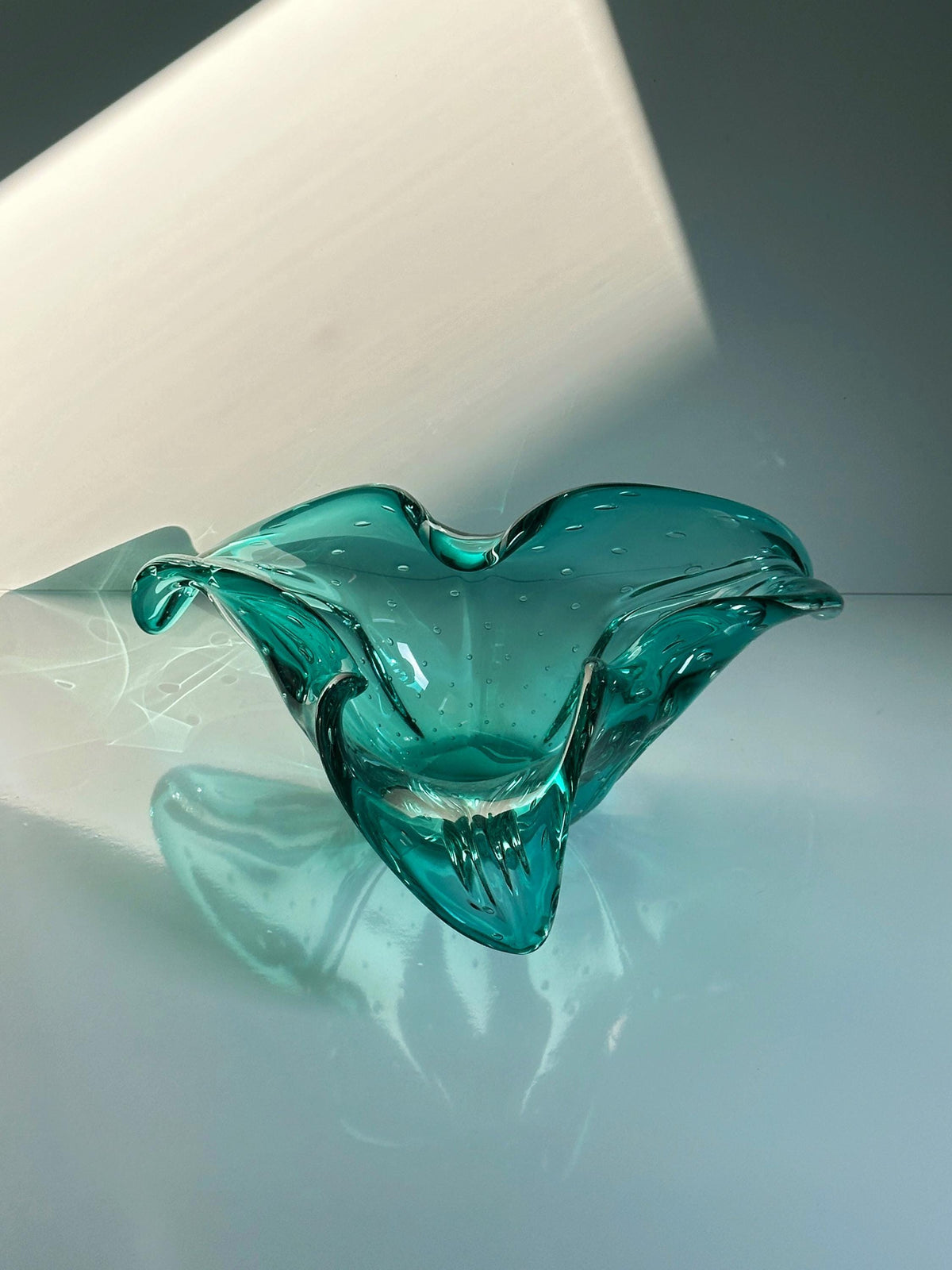 Vintage Obstschale Murano Glas von Barovier Toso Mintgrün Türkis 70er