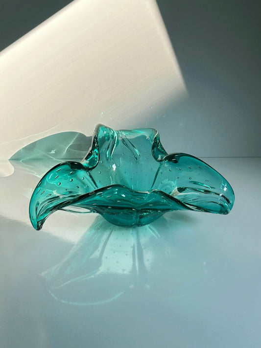 Coupe à fruits vintage en verre de Murano par Barovier Toso vert menthe turquoise années 70