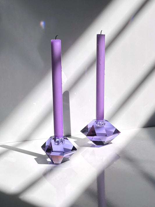 Vintage Kerzenhalter Alexandrit Glas Prisma Art Deco Revival Italien Paar