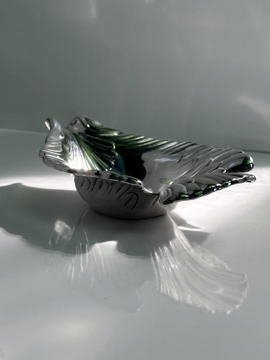 Vintage silver-plated metal bowl bird dove 70s Italy