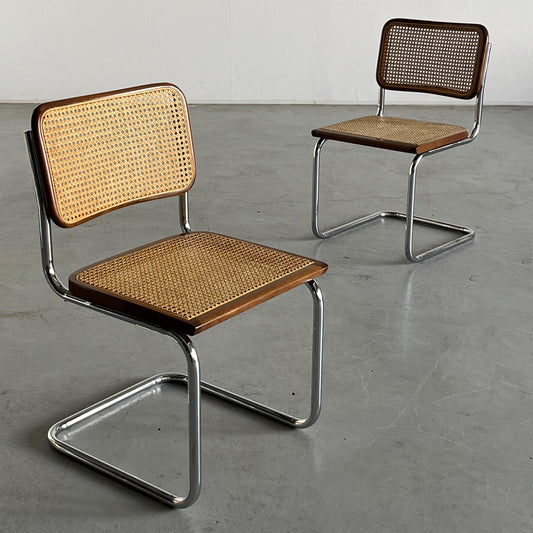 Vintage Cesca cantilever chair by Marcel Breuer in brown, Bauhaus design, 1970s, pair
