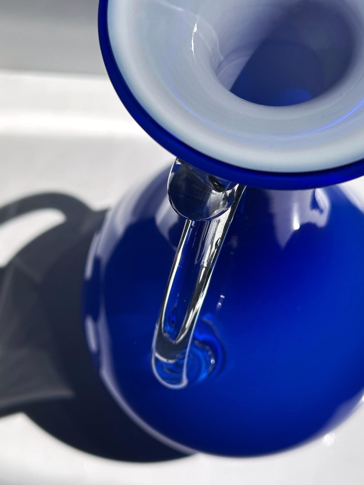 Vintage handle vase milk glass blue by Memphis