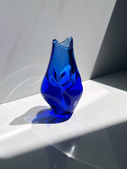 Vintage Mini Glass Vase by Miroslav Klinger Cobalt Blue Solifleur