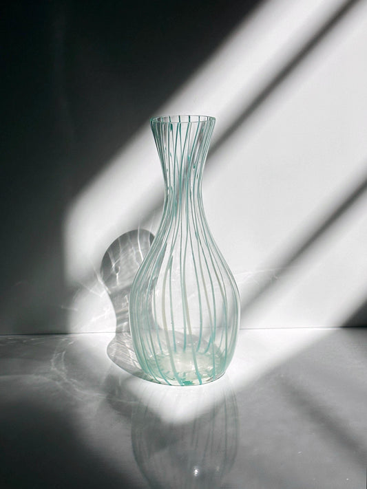 Vintage gestreifter Glasdekanter Murano Mintgrün Pastell 50er 70er
