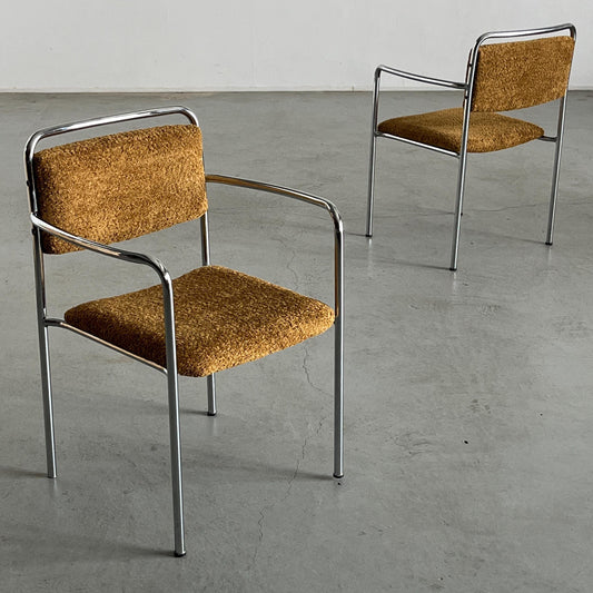 Vintage Armstuhl von H. Fiedler und H. Heyder in Ocker Bouclé, Bauhaus, 1970er, Paar