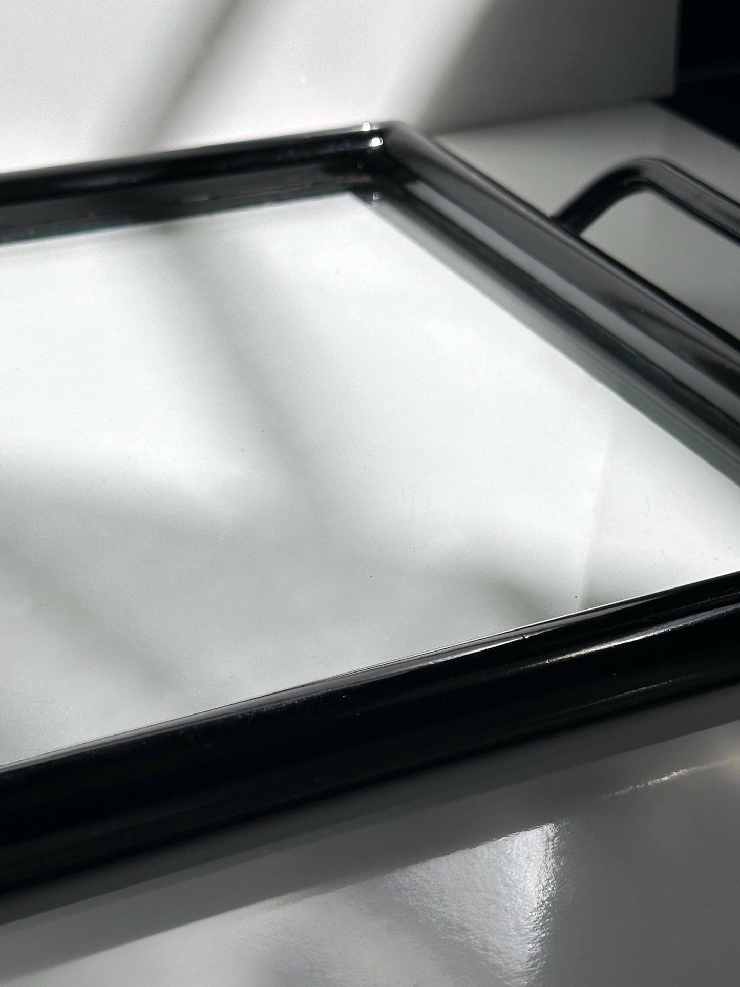 Vintage Serviertablett Holz Glas Italien 1980er