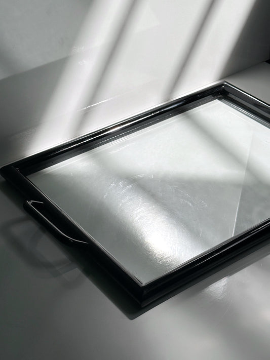 Plateau de service vintage en bois et verre, Italie, années 1980