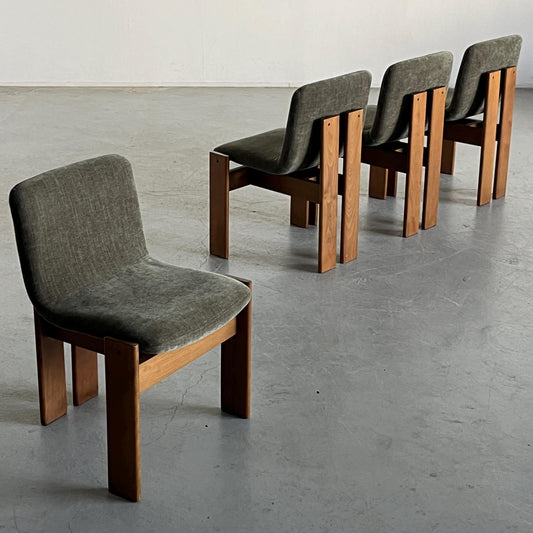 Vintage dining chair wood green in the style of Afra & Tobia Scarpa set of 4