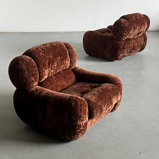 Vintage Cloud Sessel Italien 1970er Dunkelbraun Set von 2