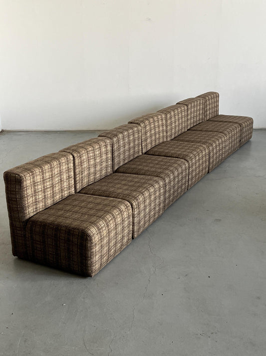 Vintage Modularsitz von Loschi+Malavasi in Braun kariert 1970er Italien Set von 7