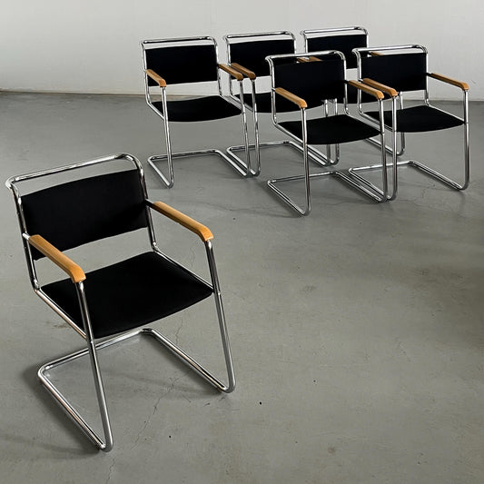 Vintage Freischwinger von L&C Stendal in Chrom, Buchenholz, Schwarz, 1970er