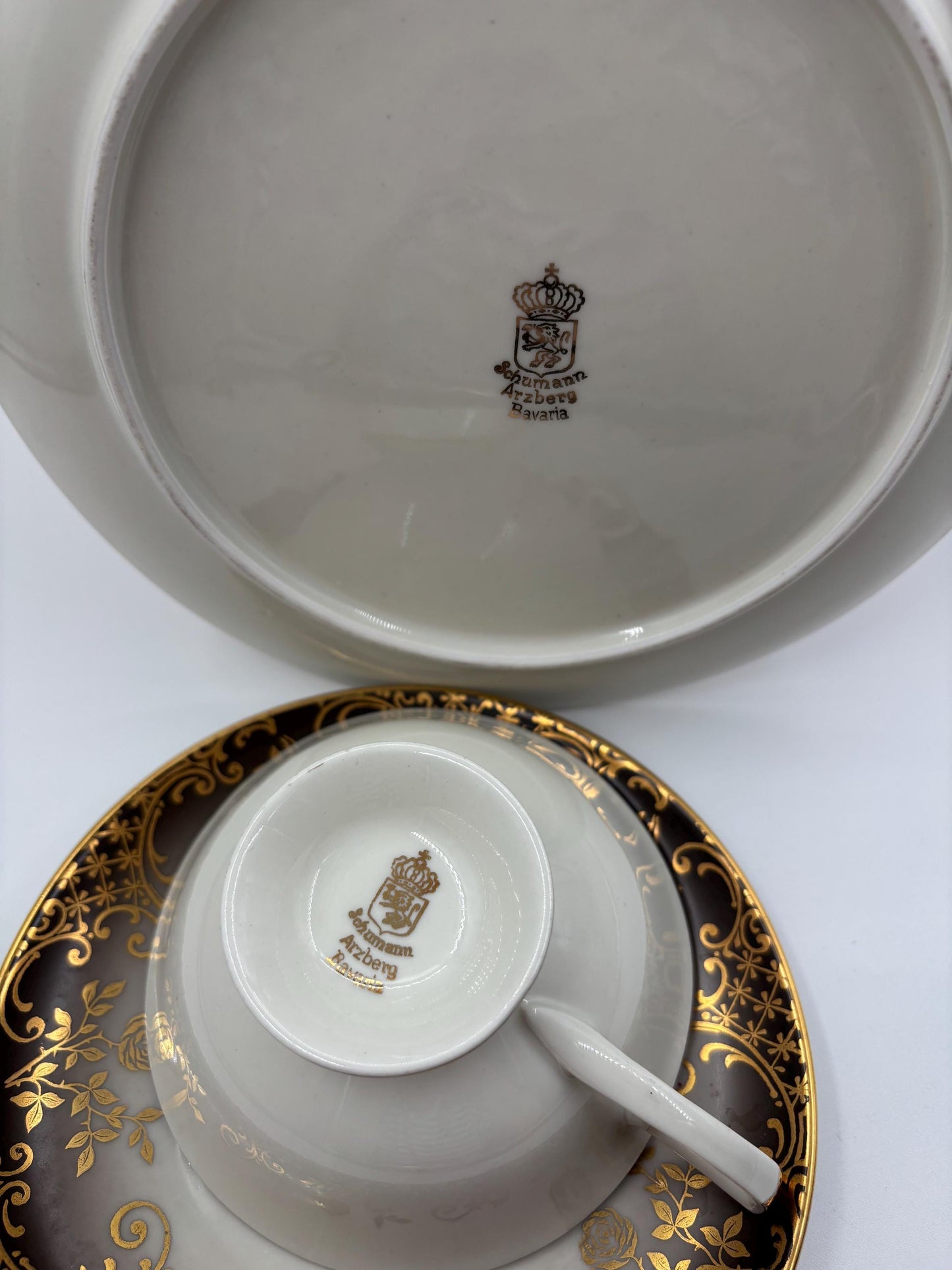 Vintage Tasse Trio von Schumann Arzberg grau mit Goldornamenten