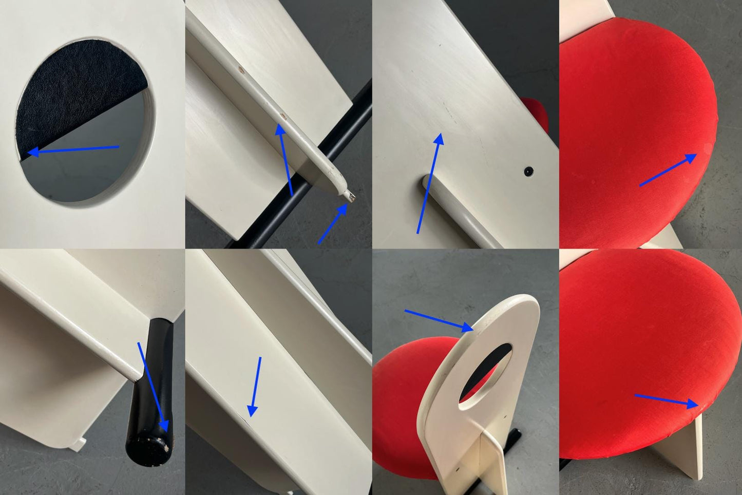 Vintage Esszimmerstuhl Memphis Milano Stil weiß lackiert rot gepolstert Paar