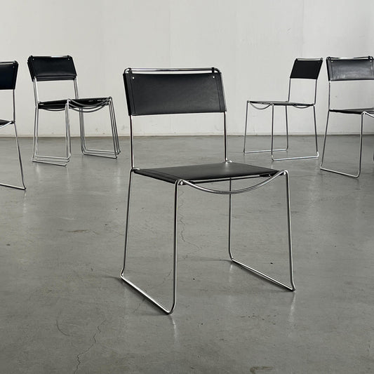 Vintage Esszimmerstuhl Giandomenico Belotti Kunstleder Chromstahl 1980er Italien