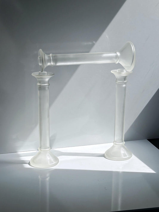 Vintage Kerzenständer Glas Säule satiniert transparent von unbekannt 1980er