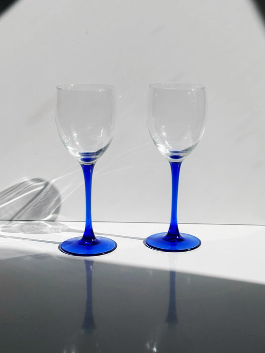 Vintage Weinglas Set von 6 von Luminarc Blau