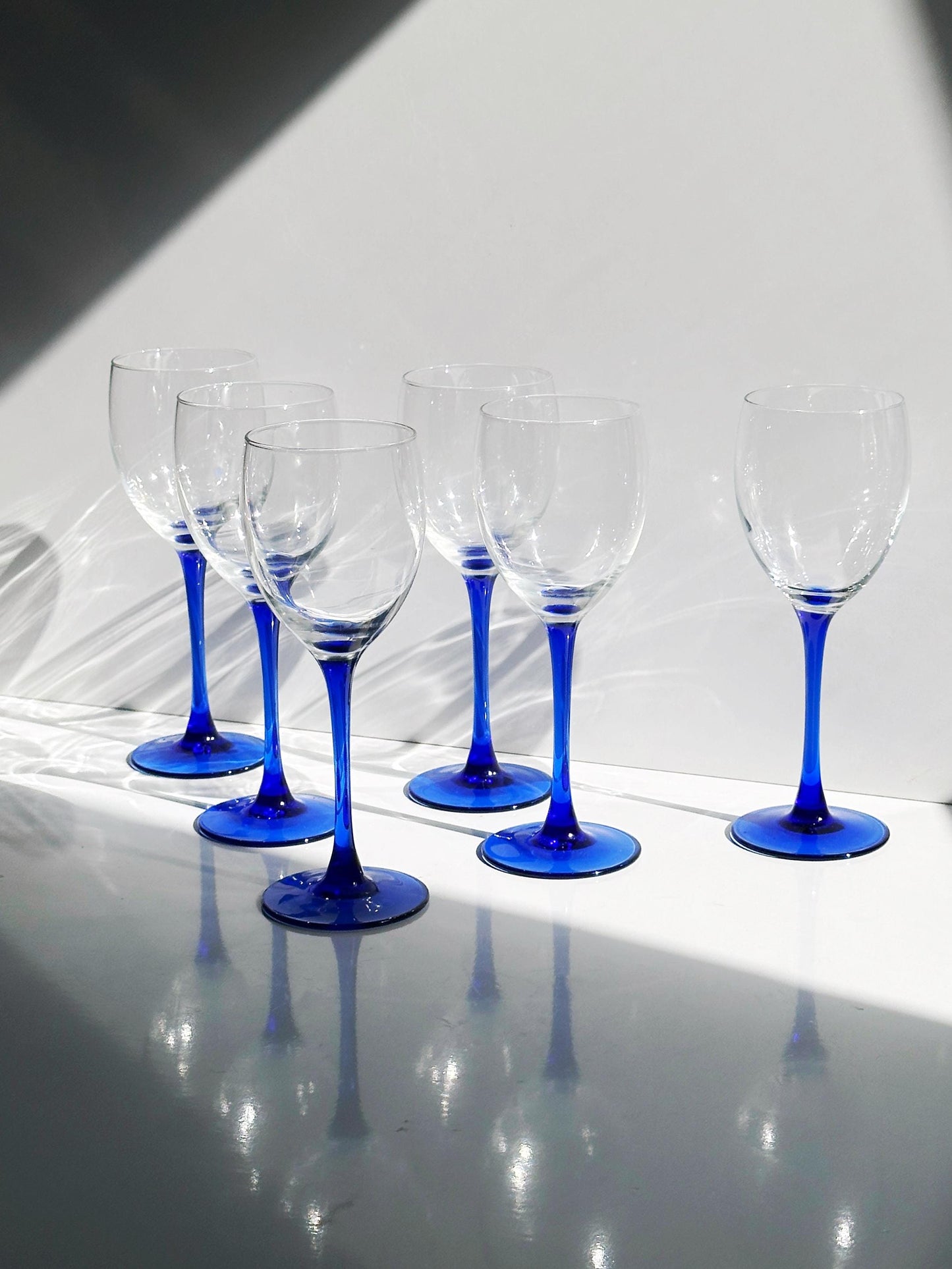 Vintage Weinglas Set von 6 von Luminarc Blau
