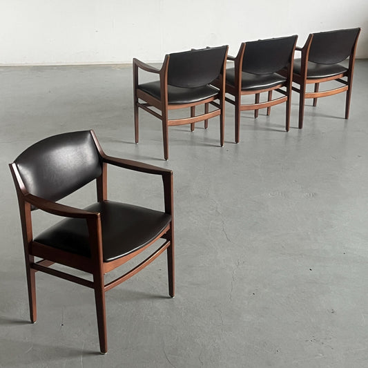 Vintage Armlehnstuhl Buchenholz Kunstleder Dunkelbraun 1970er Italien Set von 4