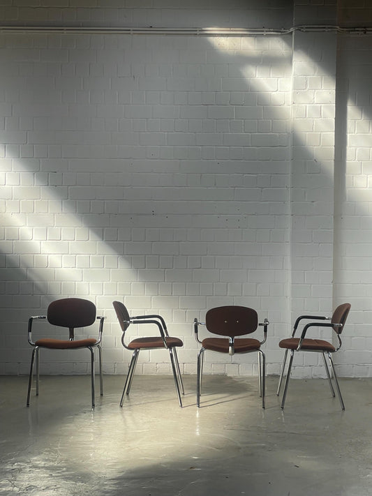 Vintage Stuhl von Mies van der Rohe für Bauhaus Chrom brauner Stoff