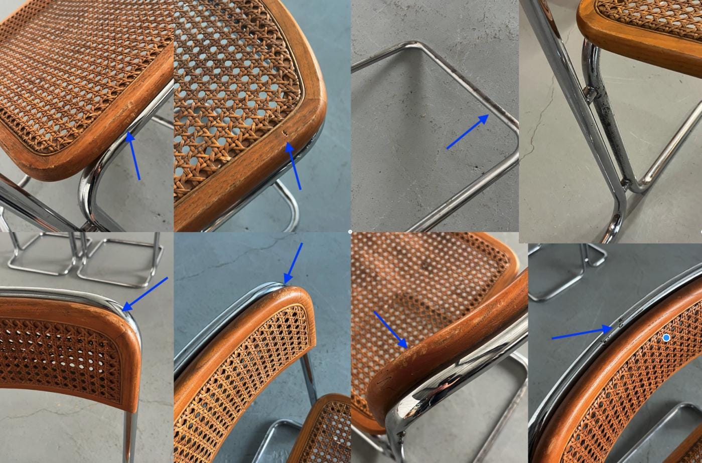 Vintage Freischwinger Essstuhl Chrom und Rohrgeflecht 1970er Italien