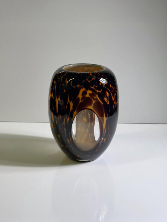Vintage Vase Tortoise Glas von Leo Schildtpatt für Murano braun Flecken 1980er